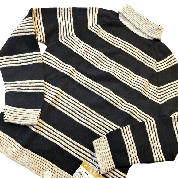 Vintage White Stag 1940s-1950s Black White Stripe Wool Ribbed Turtleneck Sweater - Picture 4 of 11